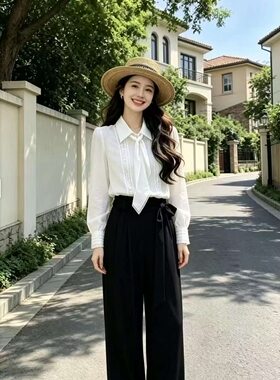 1100180专柜正品新款时尚百搭显瘦高腰阔腿长裤西装裤正装裤通勤