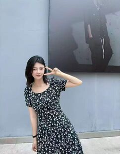 2026春夏白领收腰碎花短袖连衣裙女1500493