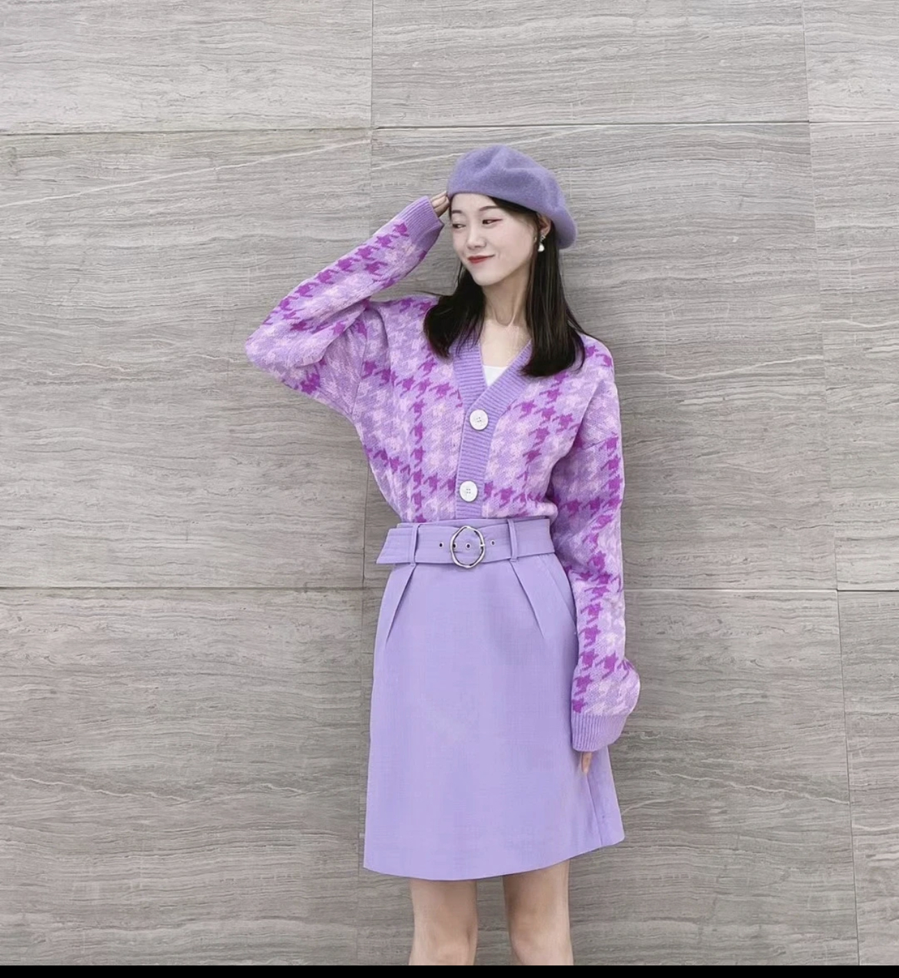 5400414阿家专柜正品2025新款时尚百搭紫色开衫毛针织衫女长袖