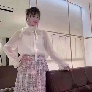 白色女 5300328阿家白色雪纺衬衣衬衫
