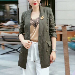 5400244阿家亚麻显瘦西装外套夏季女薄款西装