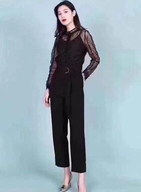 5400325阿家黑色蕾丝衬衣衬衫女