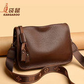 袋鼠真皮女包2026新款 冬复古单肩腋下包时尚 大容量宽带斜挎豌豆包
