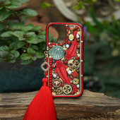iPhone 重工国风手机壳适配苹果16 华为刺绣流苏立体 大运锦鲤