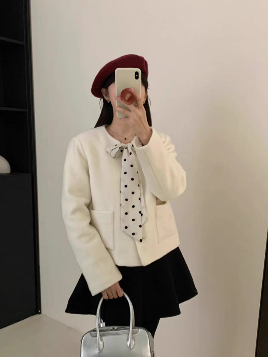 2024新款小香风羊毛羽绒内胆外套韩系气质短款毛呢外套女特价处理