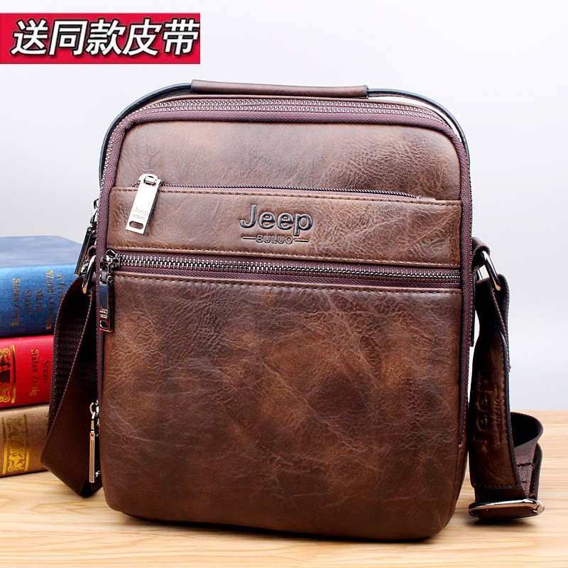 jeep buluo真皮男包单肩包男士斜挎包公文包男商务牛皮休闲小背包