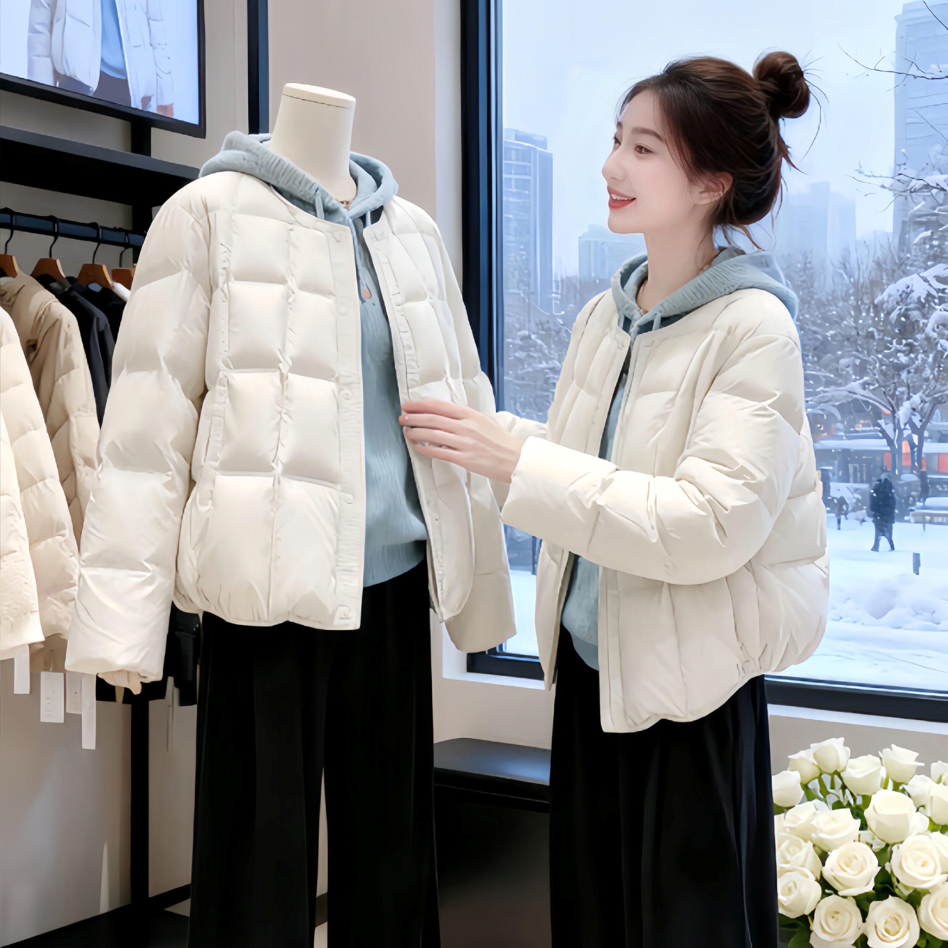 羽绒棉袄女短款冬季2025新款轻薄宽松高级感小个子棉衣面包服外套