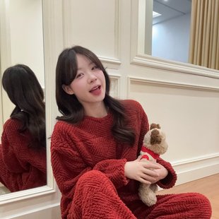 实拍实价红色珊瑚绒睡衣秋冬加厚保暖结婚喜庆可外穿家居服两件套