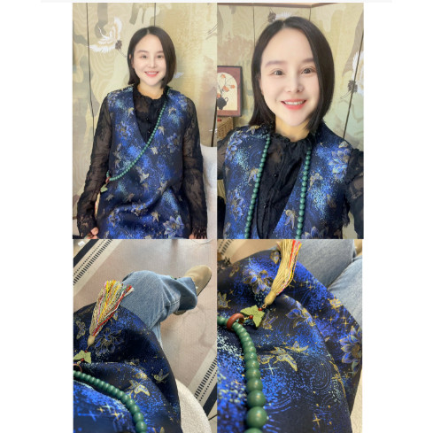 【大美红遍天】“蓝色星空顶蝴蝶戏莲花100%桑蚕丝”V领盘扣马甲,女装/女士精品,上衣,淘宝优惠券,粉丝福利购,淘宝优惠卷