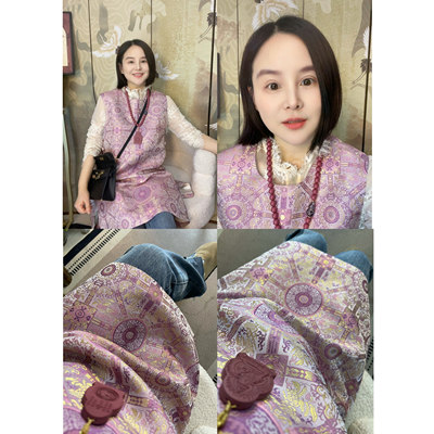 【大美红遍天】“粉八达晕100%桑蚕丝”宋锦圆领奥黛裙！白富美啊