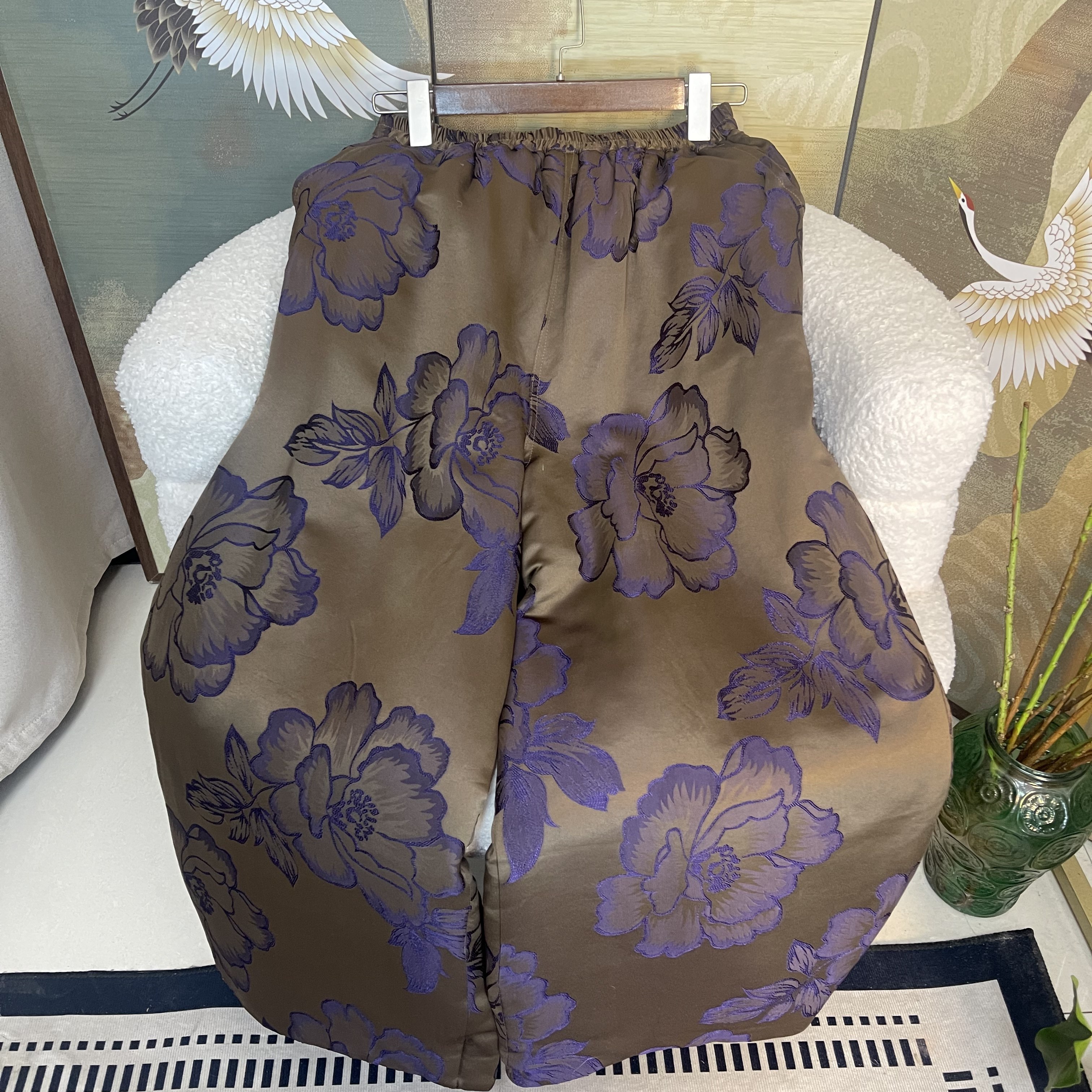 【大美红遍天】“+蚕丝填充物+老缎紫色牡丹蚕丝裤”花苞裤奶奶裤