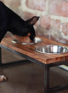 猫碗不锈钢碗狗狗水碗带碗架铁架保护劲椎狗粮碗食盆宠物双碗