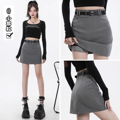 辣妹灰色高腰西装短裙女春夏季修