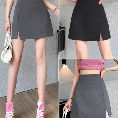 开叉短裙高腰半身裙春夏女a字裙