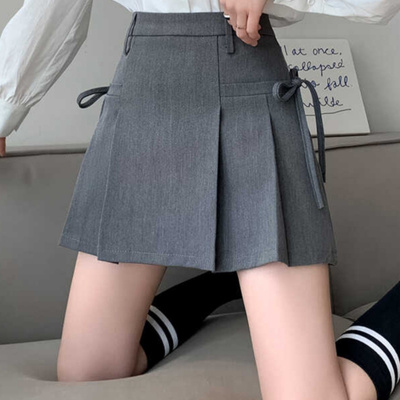 短裙子高腰显瘦百褶裙女绑带夏季
