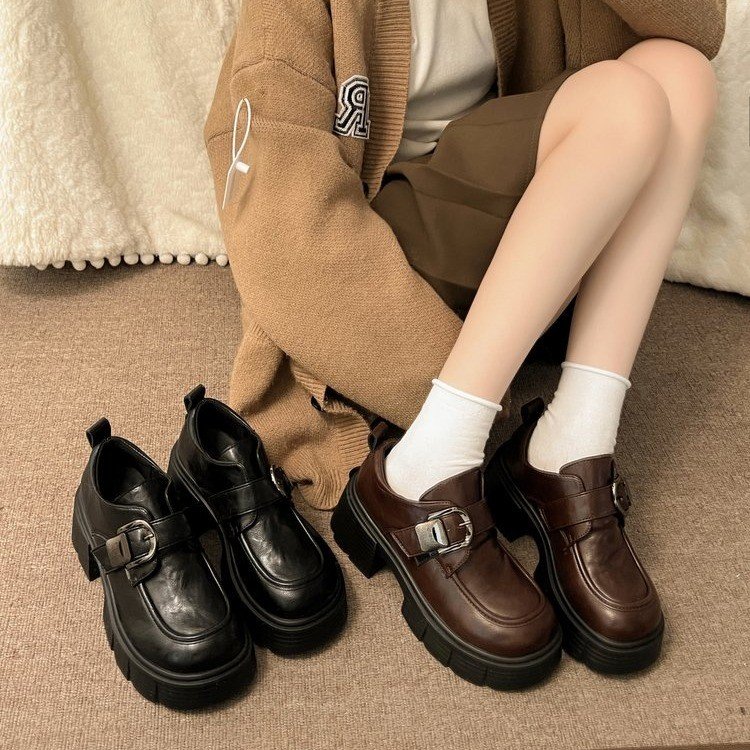 百搭jk厚底黑色小皮鞋女秋冬新款复古英伦风乐福鞋时尚增高单鞋