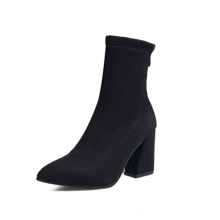 SHORT BOOTS WOMEN AUTUMN AND WINTER NEW MATTE MARTIN BOOTS THICK HIGH HEELS WILD POINTED POINTED NET RED THIN ELASTIC BOOTS