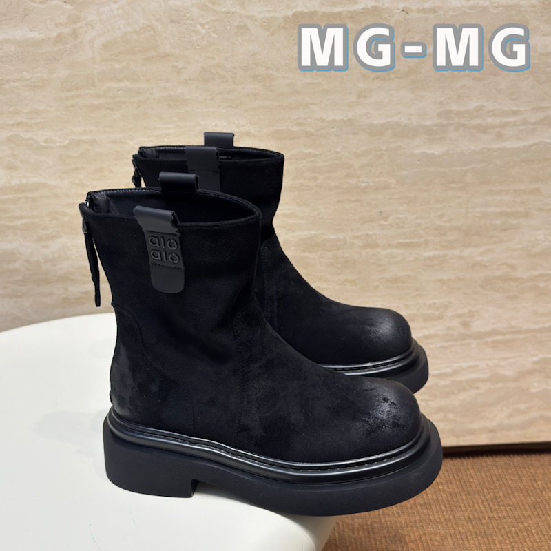 绒面后拉链短鞋女MG2025秋季新品韩版圆头厚底百搭舒适增高时尚潮