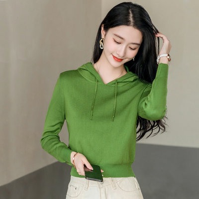 其他套头短款针织衫女连帽薄