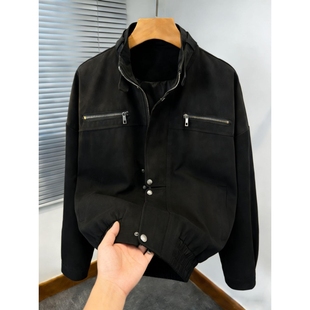 美式巴恩风立领工装夹克男女春秋百搭潮外套宽松休闲上衣潮流