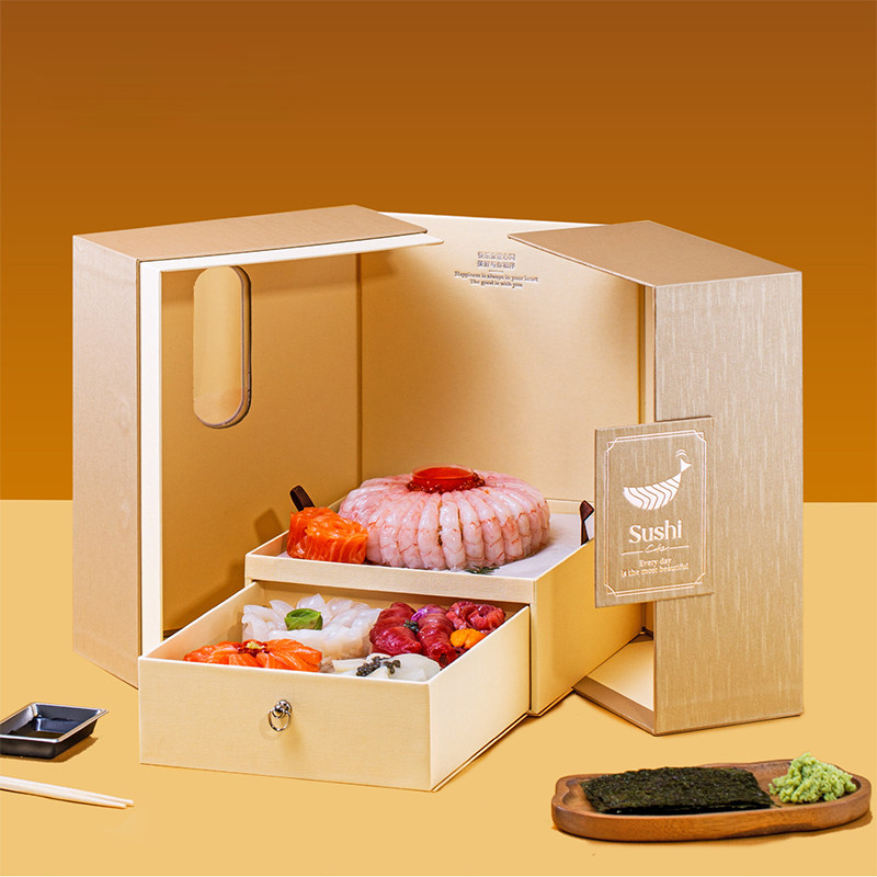高档三文鱼寿司蛋糕包装盒日料外卖一次性餐盒手鞠刺身千层打包盒