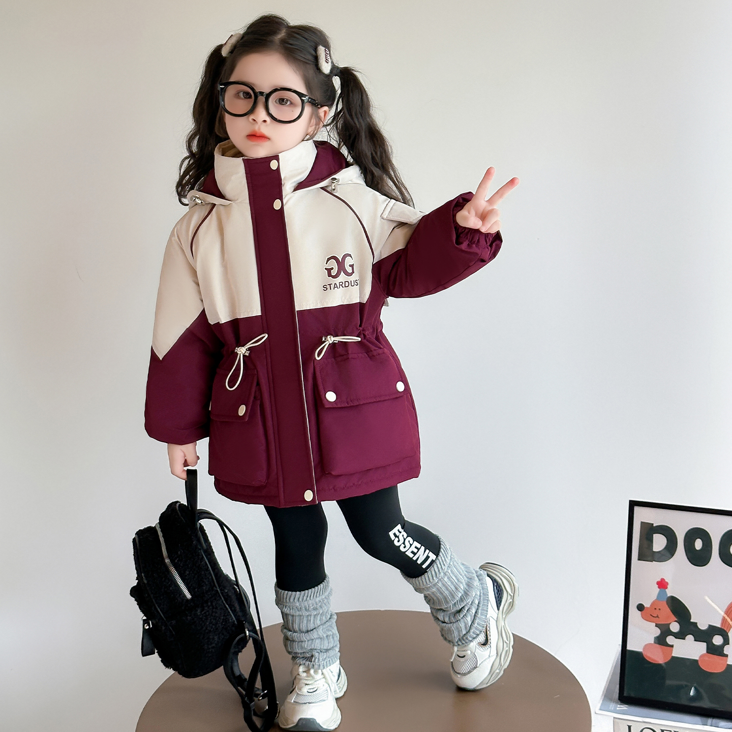 儿童冲锋衣女童加厚两件套加棉加厚外套拼色洋气时尚冬装上衣潮