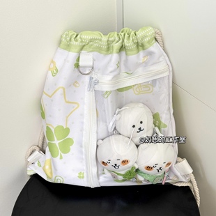 原创白色抽绳痛包双肩包娃包20cm日常外出通勤大容量学生书包背包