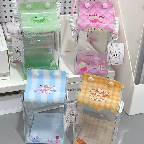 可爱牛奶盒娃包15cm外出遛娃包玩偶公仔收纳展示PVC透明包保护套