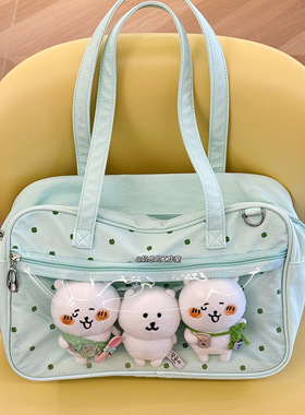 原创四叶草绿色痛包斜挎包日常通勤大容量学生上课可爱百搭单肩包