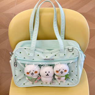 原创四叶草绿色痛包斜挎包日常通勤大容量娃包学生上课书包单肩包