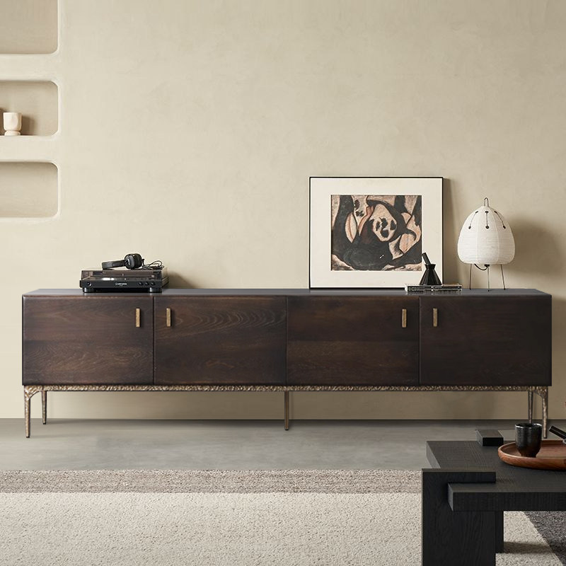 进口北欧表情电视柜中古风实木斗柜客厅家用收纳一体家具定制工厂