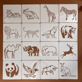 创意野生动物图案镂空绘画模板diy喷绘涂鸦学生儿童手抄报手账