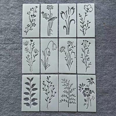 镂空花朵树叶手账植物创意模板