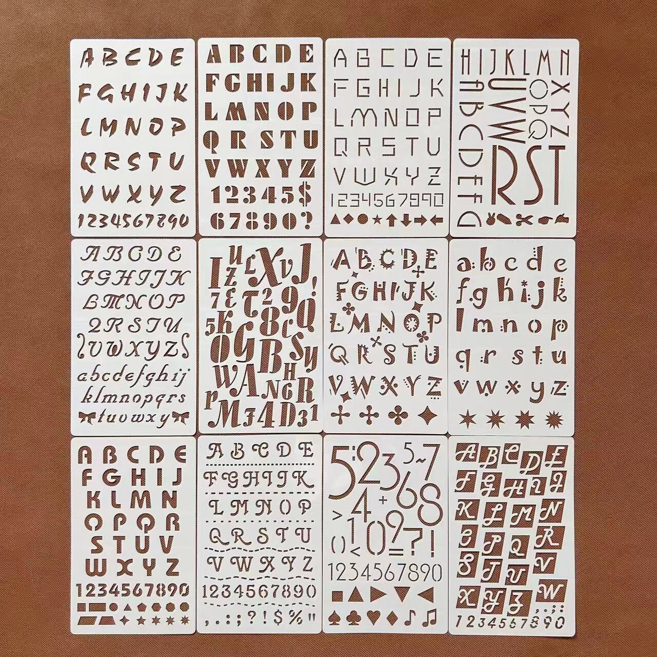 多风格英文字母数字镂空绘画模模板复古哥特花体diy涂鸦手账素材