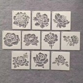 新款 玫瑰花野花绘画辅助塑料镂空模板春天艺术设计花朵绘画喷绘模