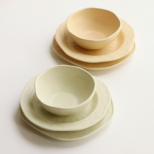 岩井成器 ins风手捏不规则磨砂陶瓷碗盘套装 创意早餐盘酸奶碗 日式