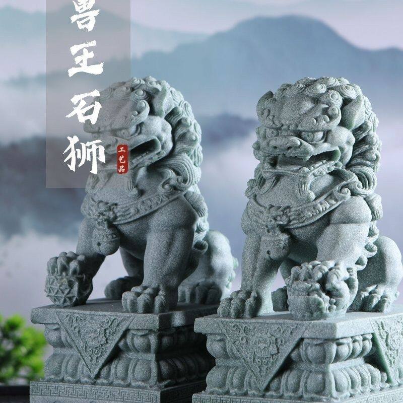 石狮子一对石雕青砂石狮子小号家用看门石雕装饰品门前造景摆件图片