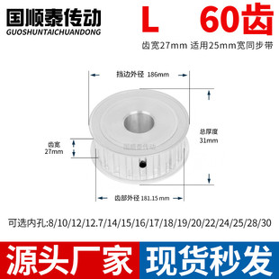 22铝皮带轮同步带轮 同步轮L60齿带宽25内孔14