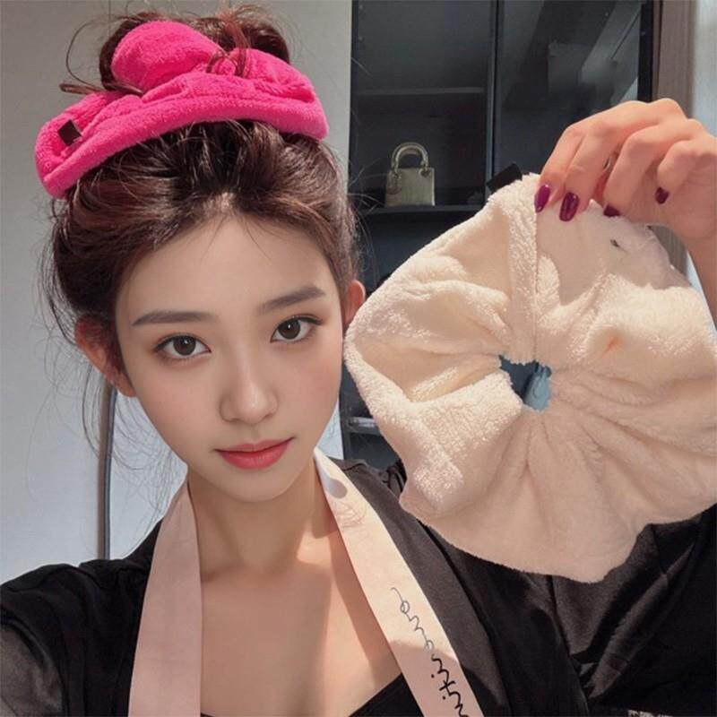 韩版超大毛巾发圈干发大肠发圈女气质简约秋冬丸子头发带毛绒洗脸