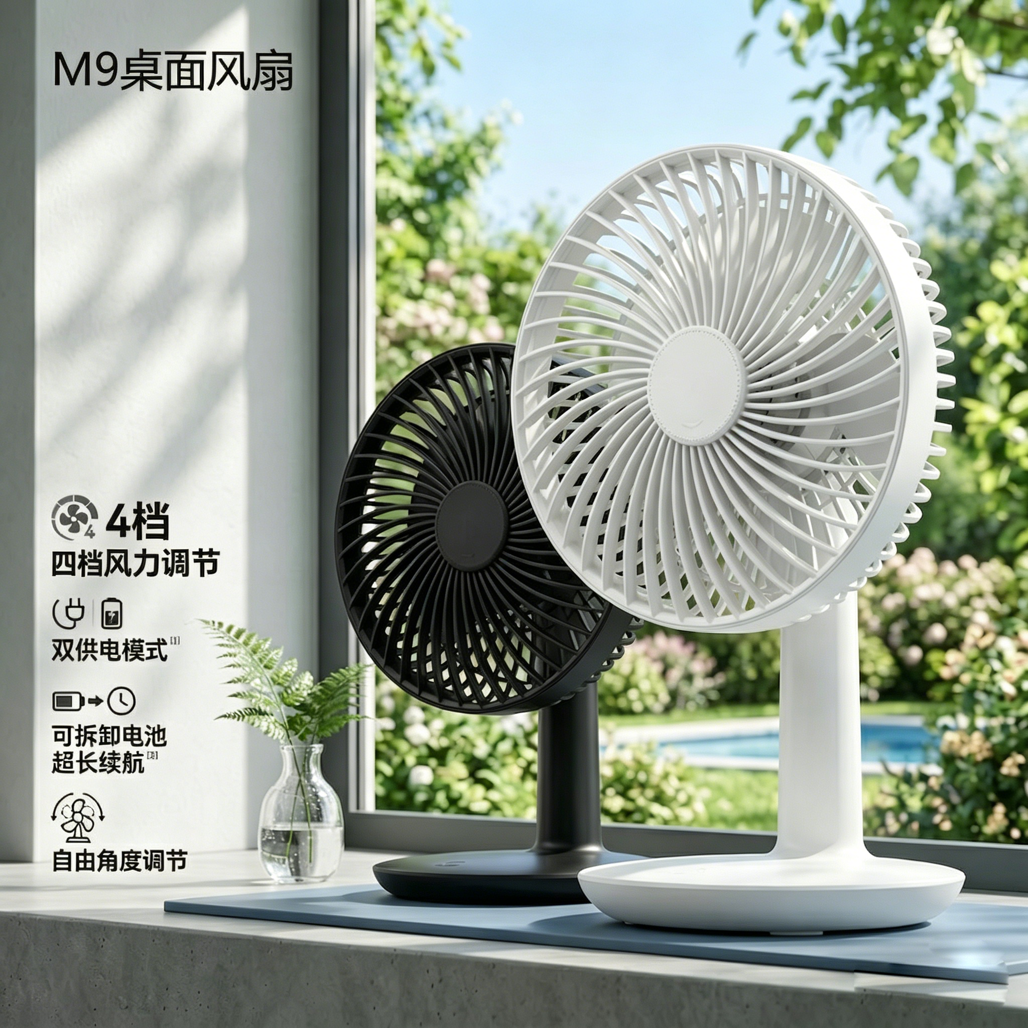 一款可充、可插电使用，电芯容量随自己需要配置 台面风扇。
