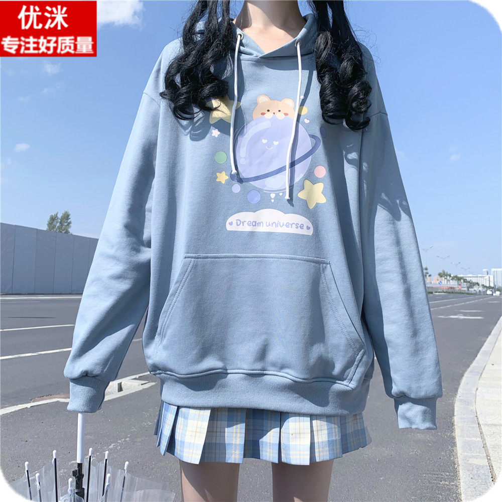 女大童春秋季卫衣12少女孩洋气14韩版宽松15岁初中生连帽上衣外套