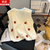 马甲初中生宽松背心上衣 女孩甜美可爱针织衫 女大童开衫 毛衣秋冬款