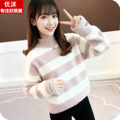 女童毛衣加绒加厚秋冬半高领打底