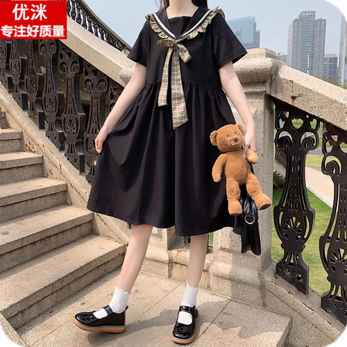 学院风夏季胖女孩大码宽松连衣裙