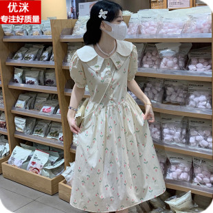 女大童娃娃领连衣裙夏装女孩甜美小清新13岁学生森系可爱碎花裙子