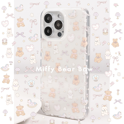 BLUELIFE Miffy Bear ! 郁金香复古风蝴蝶结米菲熊亮面适用苹果iphone16promax1514双层原创可爱手机壳保护套