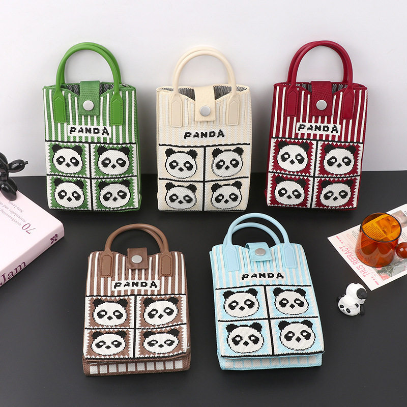 成都爷爷熊猫针织手机包手提斜挎包儿童女生收纳零钱口红充电宝包