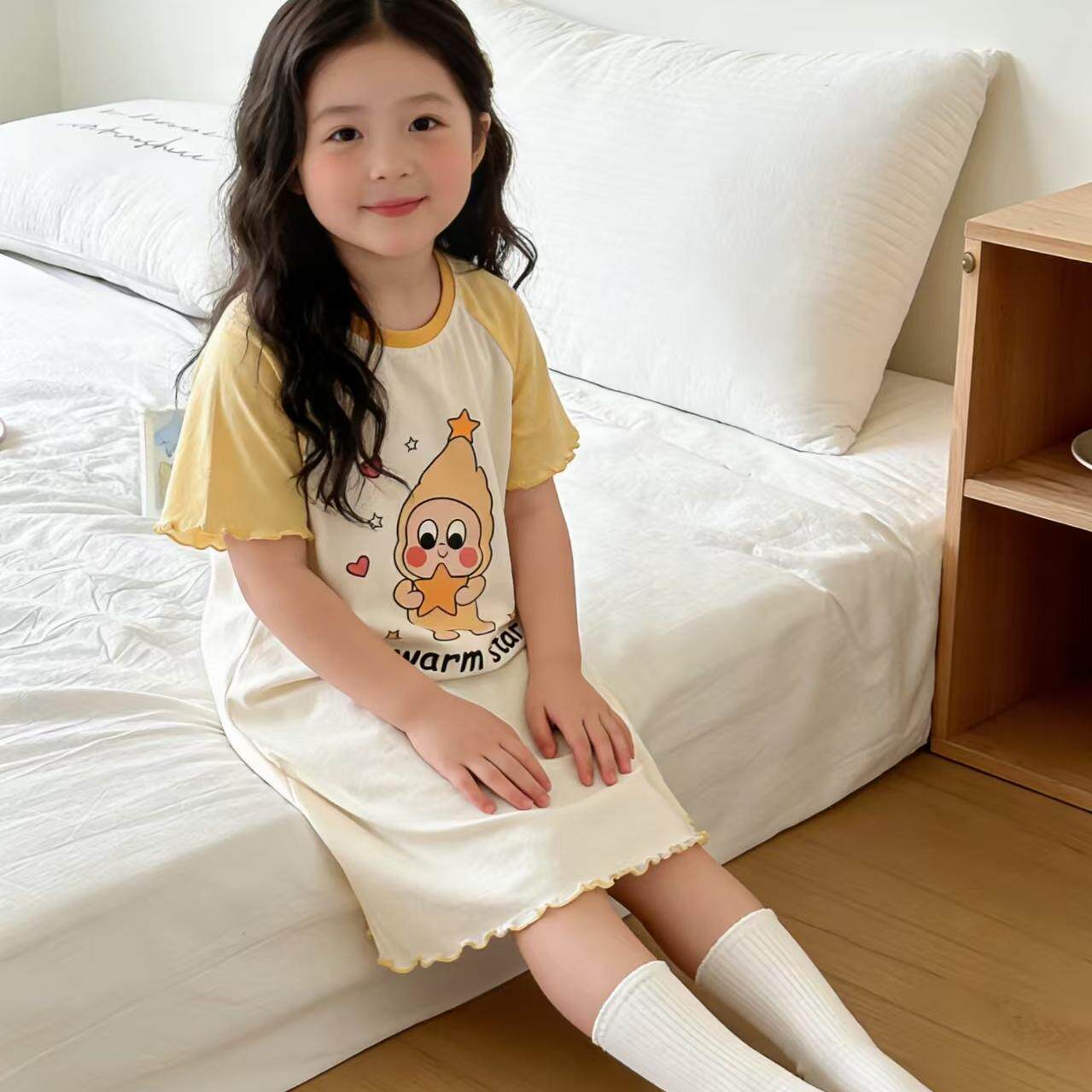 夏季薄款纯棉八睡衣女孩儿童小兔十岁九十五岁三周岁少年女童睡裙