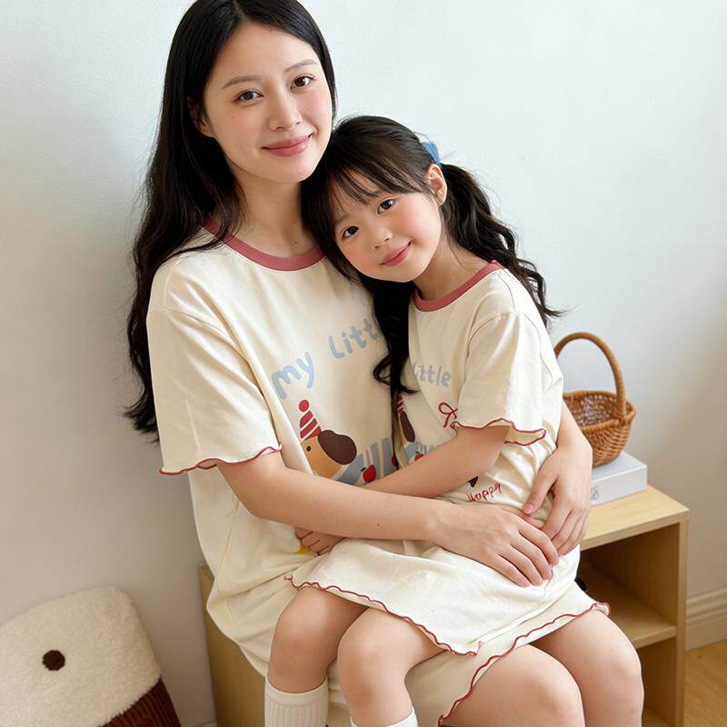 夏季薄款纯棉空调十三亲子睡衣女孩儿童星星母女流行衣服女童睡裙
