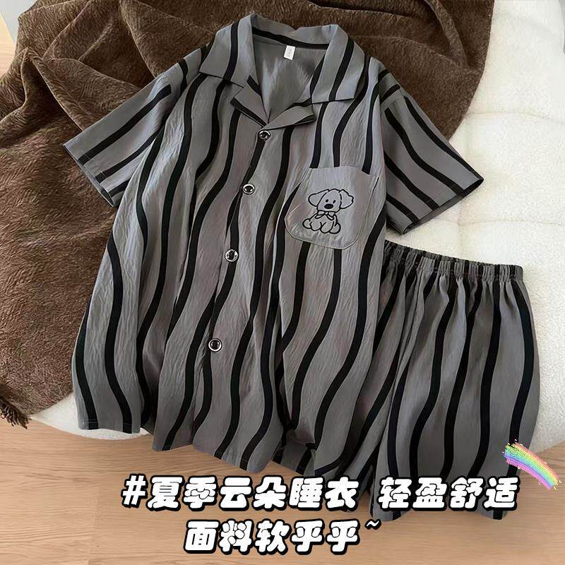 夏季薄款云朵棉短袖潮儿童男孩微笑三十二岁空调房两件套男童睡衣